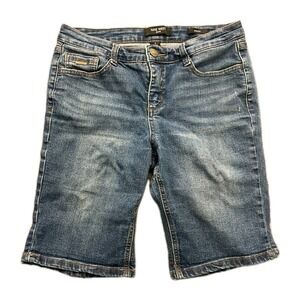 Nine West Bermuda Shorts Womens 4 Blue Studded Pocket Denim Stretch Medium Wash